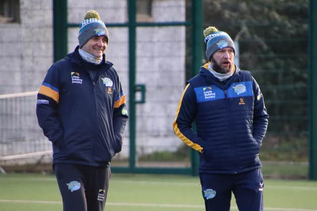 Assistant-coach Sean Long, right, with Rhinos team boss Richard Agar. Picture by Phil Daly/Leeds Rhinos.