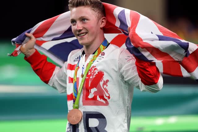 Leeds' Nile Wilson after winning bronze medal in the men's horizontal bar at the Rio Olympics. Picture: Owen Humphreys/PA