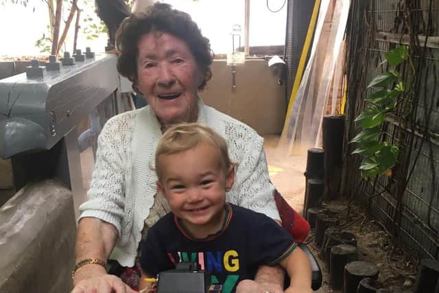 Margaret Marshall with great grandson Oscar.