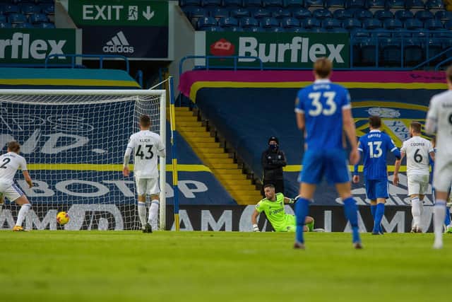 Leeds United keeper Kiko Casilla can only look on as Neal Maupay taps home for Brighton. Picture by Bruce Rollinson.