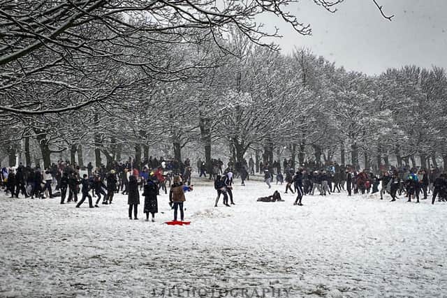 The huge snowball fight on Woodhouse Moor in Leeds (photo and video: Liam Ford).