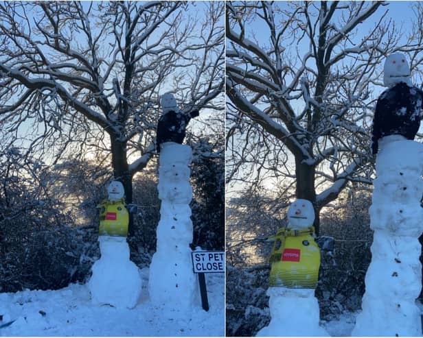 The snowman built in Yorkshire which Jack is hoping is a new record holder