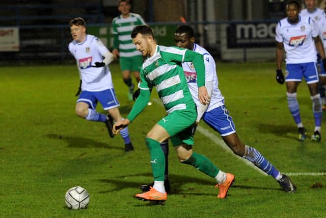 Farsley Celtic's
Jimmy Spencer scored twice in side's 3-2 defeat at Chorley yesterday. Picture: Steve Riding.