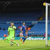 BLAMELESS: Leeds United 'keeper Kiko Casilla could do little about Brighton's only goal of the game or the Leandro Trossard shot that deflected on to the crossbar, above. Photo by Michael Regan/Getty Images.