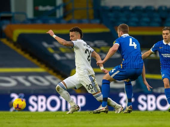 STRUGGLING STAR - Rodrigo was unable to show the mobility and attacking presence Leeds United fans have seen in other games this season, when Brighton came to Elland Road. Pic: Bruce Rollinson