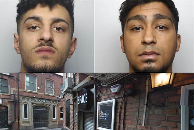 Bilal Hussain (top left) and Adam Hamza threatened an 18-year-old student with knives as they robbed him of his iPhone in an alleyway outside Space nightclub in Leeds city centre.