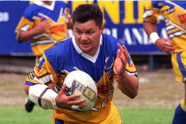 Tony Kemp scores for Leeds against Workington. Picture: Steve Riding.
