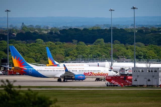 Picture James Hardisty.
Planes lined up airport apron at Leeds Bradford International Airport, Leeds.