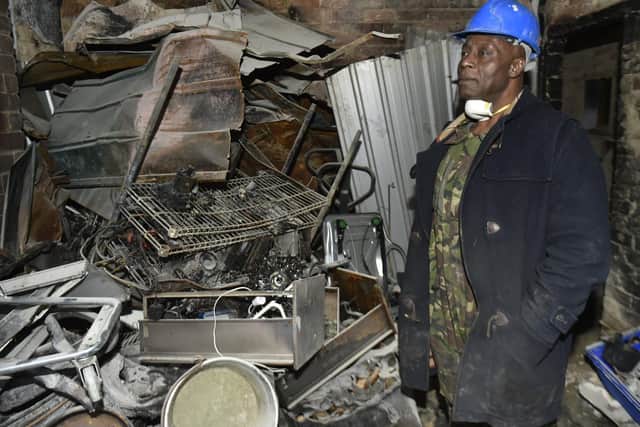 Llowell Wiliams at the fire  damaged house in Chapel Allerton

Photor: Steve Riding.
