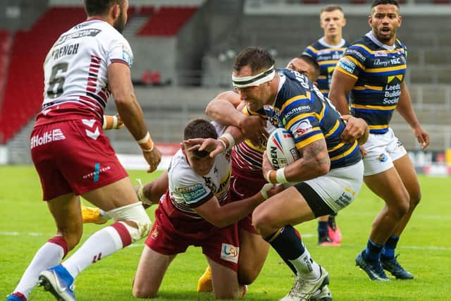 Bodene Thompson made his Rhinos debut against Wigan last August. Picture by Bruce Rollinson.