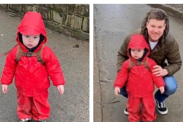 Spencer and dad Jamie make use of the waterproofs funded by University of Leeds researchers. Picture: Home-Start Leeds