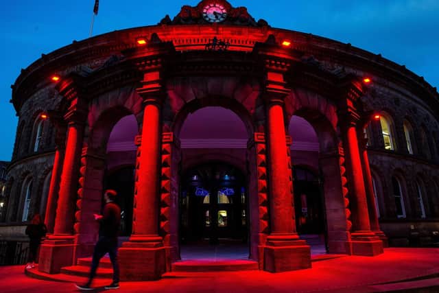 Leeds Corn Exchange was among the city's buildings to turn red for Children's Heart Surgery Fund's Wear Red Day last year. Picture: Bruce Rollinson