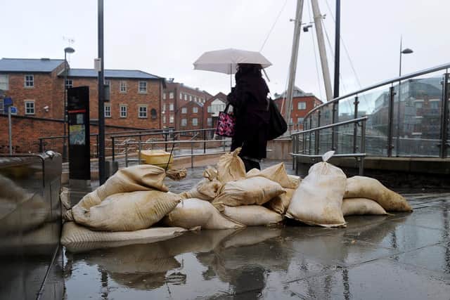 Sandbags in Leeds city centre in November 2019, when Yorkshire was last hit by serious flooding