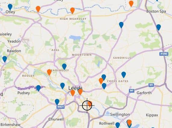 Nine areas across Leeds are at risk of flooding - indicated in orange (Photo: Gov.uk)