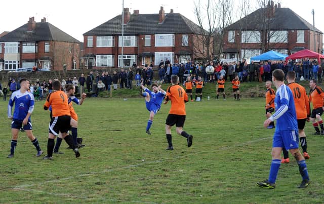 A charity football match takes place at the TV Harrison ground before Covid restrictions were in place.  Picture: Steve Riding.