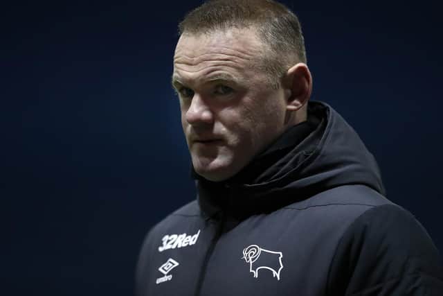 WHITES DIG: From Derby County boss Wayne Rooney. Photo by George Wood/Getty Images.