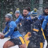Rhinos players train in the snow at Kirkstall. Picture by Phil Daly/Leeds Rhinos.