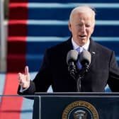 US President Joe Biden delivers his Inauguration speech at the US Capitol in Washington, DC. Picture: Patrick Semansky/Pool/AFP via Getty Images