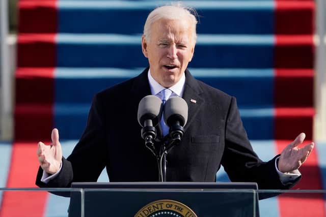 US President Joe Biden delivers his Inauguration speech at the US Capitol in Washington, DC. Picture: Patrick Semansky/Pool/AFP via Getty Images