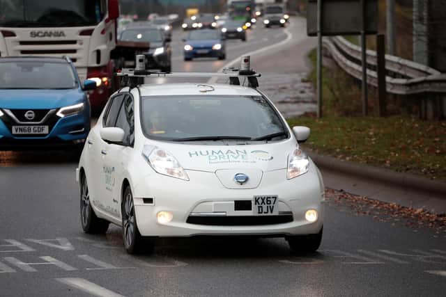 Autonomous vehicles - such as this modified 2017 electric Nissan LEAF that navigated itself on a 230-mile journey last year - are referenced in the draft transport strategy for Leeds. Picture: Nissan / SWNS