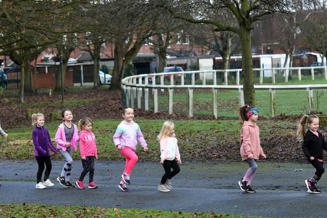 Ada Butterfield (right) from Allerton Bywater with some of her frIends who are taking part in the virtual fundraising run.
Photo: Gary Longbottom