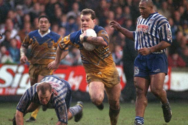Craig Innes powers through to score at St Helens. Picture: Steve Riding.