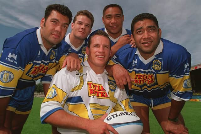Craig Innes, second from left, with fellow Kiwis (from left): Kevin Iro, Esene Faimalo, George Mann and Gary Mercer, front, in 1994. Picture: Mark Bickerdike.