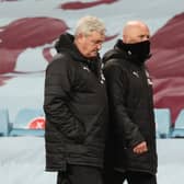CONCERN: For Newcastle United boss Steve Bruce, left, pictured after Saturday night's 2-0 loss against Aston Villa at Villa Park with assistant Steve Agnew. Photo by Clive Brunskill/Getty Images.