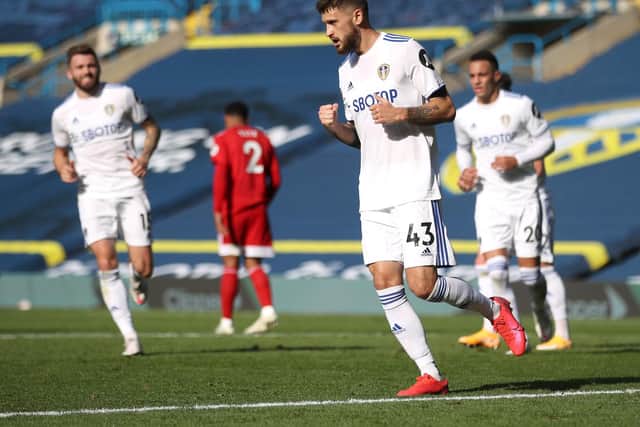 RELISHING THE CHALLENGE: Leeds United's Polish international midfielder Mateusz Klich celebrates netting from the penalty spot in September's 4-3 victory at home to Fulham. Photo by Carl Recine - Pool/Getty Images.