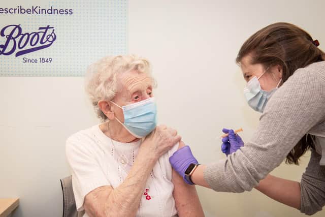 Brenda Clegg received her Covid vaccine at the Boots Halifax store (photo: Boots)