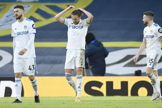 SETBACK: Left to right, Leeds United trio Mateusz Klich, Luke Ayling and Stuart Dallas after their side conceded what proved the only goal of the game in last weekend's 1-0 defeat to Brighton. Photo by Peter Powell - Pool/Getty Images.