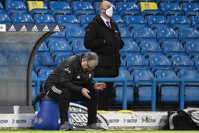 FRUSTRATION: Leeds United head coach Marcelo Bielsa during last weekend's 1-0 defeat to Brighton at Elland Road. Photo by Peter Powell - Pool/Getty Images.