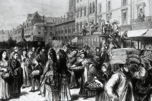 Boar Lane on Market Day in 1872.