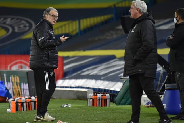 PART ONE: Leeds United head coach Marcelo Bielsa, left, and Newcastle United boss Steve Bruce, right, during December's Premier League clash at Elland Road. Photo by Rui Vieira - Pool/Getty Images.