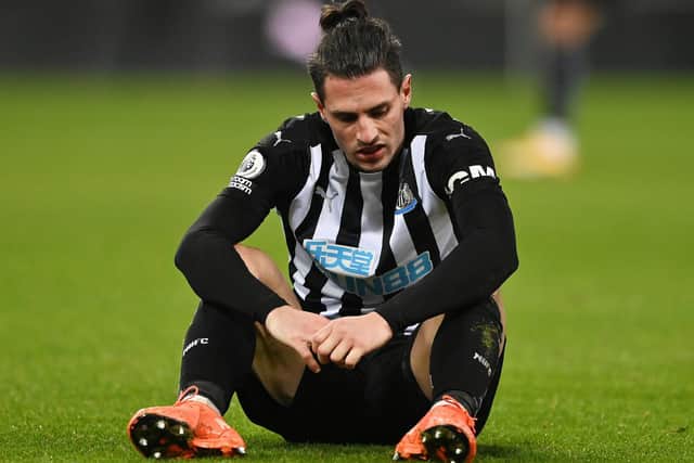 DEJECTED: Newcastle United defender Fabian Schar after Tuesday evening's 2-1 defeat against Leeds United at St James' Park. Photo by Stu Forster/Getty Images.