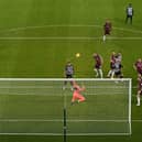 BIG SAVE - Leeds United goalkeeper Illan Meslier saving Jonjo Shelvey's header from a Newcastle United corner. Pic: Getty