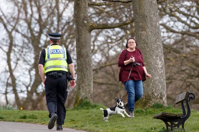 Police officer pictured in Roundhay Park, Leeds, during the coronavirus lockdown