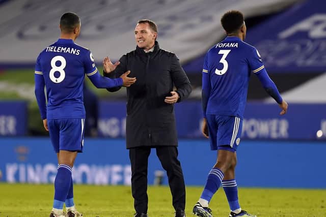 Leicester City manager Brendan Rodgers with Youri Tielemans. Picture: Tim Keeton/PA Wire.