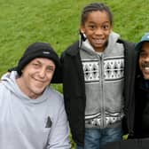 Lloyd 'Sketch' Herah (right) from Meanwood, Leeds, with son Aston-Leslie, seven,  and neighbour Peter Makin.

Photo: Gary Longbottom