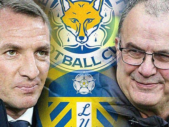 SECOND MEETING: Between Leicester City boss Brendan Rodgers, left, and Leeds United head coach Marcelo Bielsa, right, in the Premier League on Sunday. Graphic by Graeme Bandeira.