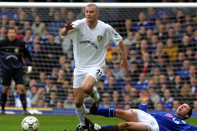 MOVING ON UP: Leeds United's Dominic Matteo gets away from Leicester City's Muzzy Izzet during the 2-0 win at Filbert Street of March 2002. Picture by Mike Finn Kelcey/Getty Images.