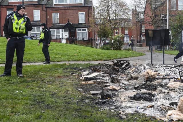 Banstead Park, Harehills, the day after widespread disorder on Bonfire Night 2019.