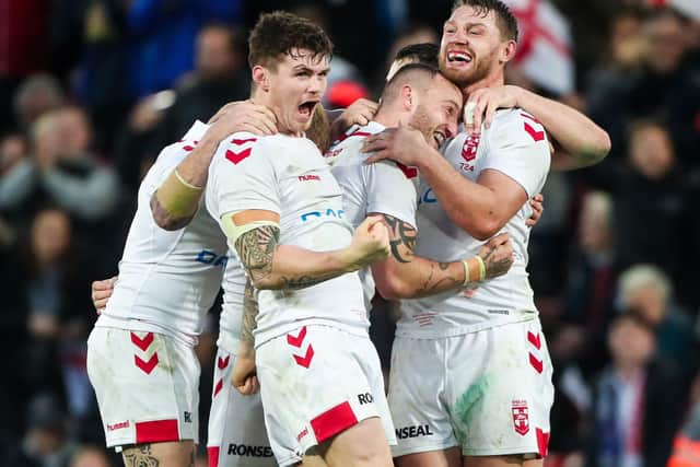 KEY MAN: John Bateman celebrates in England colours. Picture: Alex Whitehead/SWpix.com.
