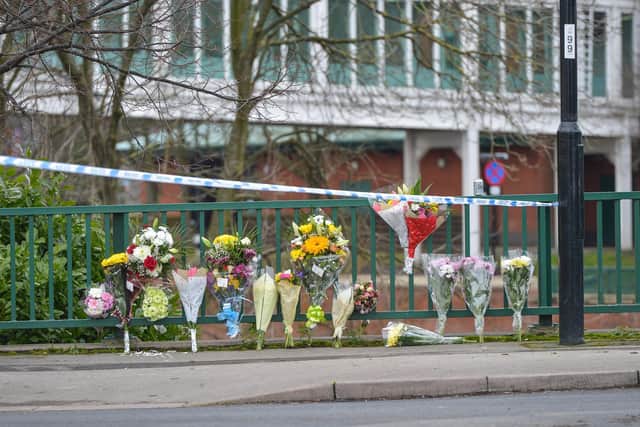 Flowers laid at the scene of the crash in Meadowhall (Photo: Alex Cousins/SWNS)