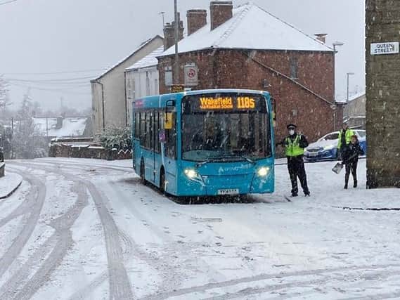 Buses are being disrupted due to snow (file pic of a bus in the snow in 2021).