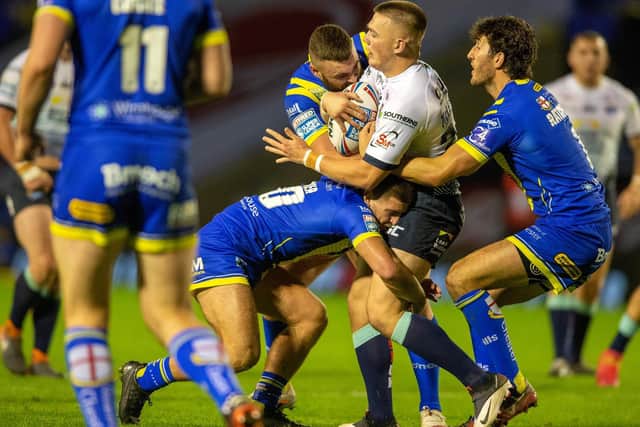 Callum McLelland in action for Rhinos against Warrington. Picture by Bruce Rollinson.