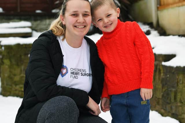 Miles Blackhurst, four, with mum Gemma. Miles will be doing a stair climb for the Children's Heart Surgery Fund's Wear Red Day. Picture: Jonathan Gawthorpe