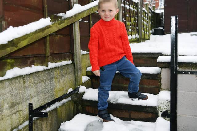 Miles Blackhurst, four, will be doing a stair climb for the Children's Heart Surgery Fund's Wear Red Day. Picture: Jonathan Gawthorpe