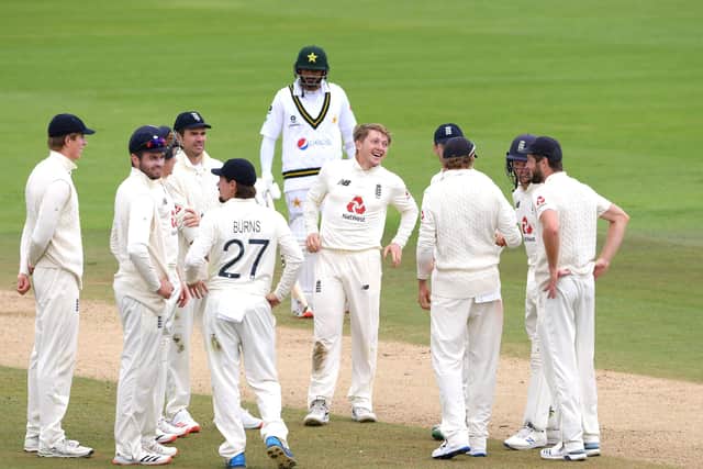 GOTCHA: Dom Bess celebrates the wicket of Pakistan's Fawad Alam (not pictured) during the Third Test match at the Ageas Bowl in August last year. Picture: Mike Hewitt/NMC Pool/PA