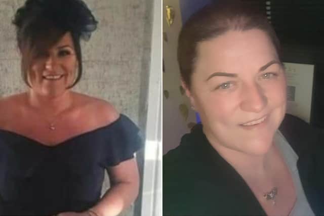 Helen Stewart before her diagnosis with breast cancer last summer, left, and after shaving her head in preparation for her treatment beginning, right.